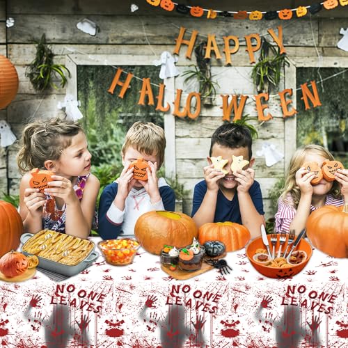 Halloween Bloody Handprint Table Cover & Backdrop Banner - Waterproof Disposable Plastic, 54x108 Inch, 3-Pack