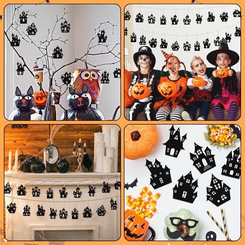Halloween Haunted House Wooden Hanging Ornaments Set - 36pcs with Ropes - Spooky Decor