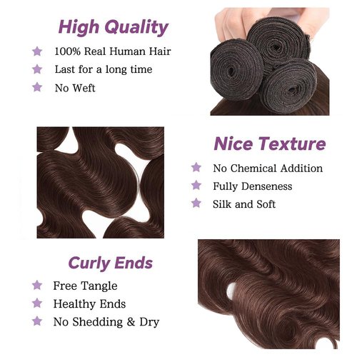 28 30 32 inch #4 Color Body Wave Bundles Brown Human Hair Bundle Color #4 Bundle Human Hair Dark Brown Body Wave 3 Bundles