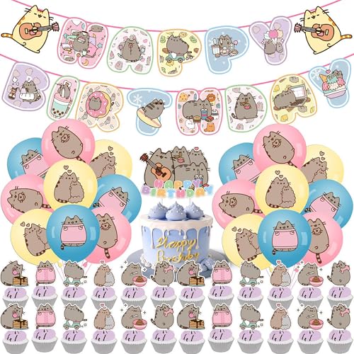 Cat Party Decorations Kit with Banner Balloons Cake Toppers for Birthday & Pet Themed Parties
