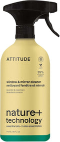 ATTITUDE Window & Mirror Cleaner Spray - Plant-Based, Streak-Free Formula with Lavender & Rosemary | 26 Fl Oz