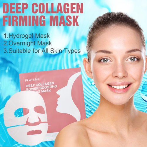 Kewhunt Deep Collagen Face Mask Overnight, Bio- Collagen Mask Real Deep Mask, Hydrating Hydrogel Masks with Low Molecular Collagen for Firming, Elasticity, Pore Minimizing 40g x 5ea Valentines Day