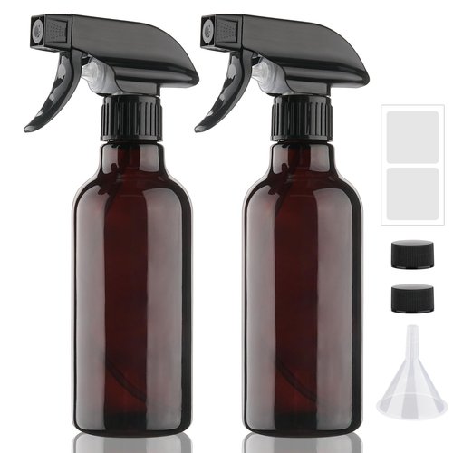 Hethyo Glass Spray Bottles 12oz Empty Spray Bottle Mist/Stream Spraying Small Refillable Containers for Hair Care, Cleaning Solutions, Plants, Essential Oils 2 Pack (Brown, 12oz)