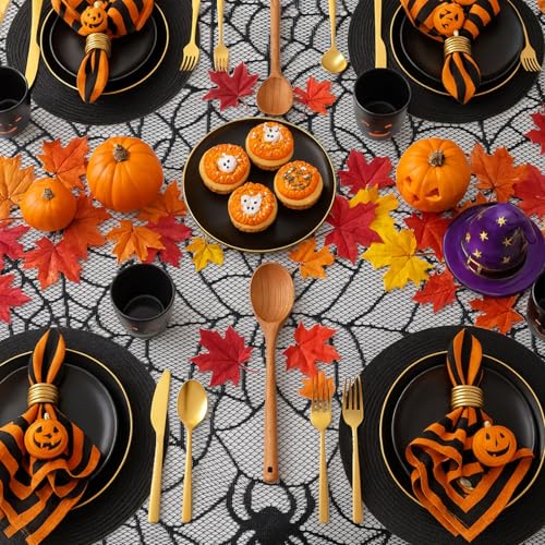 Halloween Tablecloth 60x84 Inch Black Lace Spider Web Decor - Variation of THIS listing