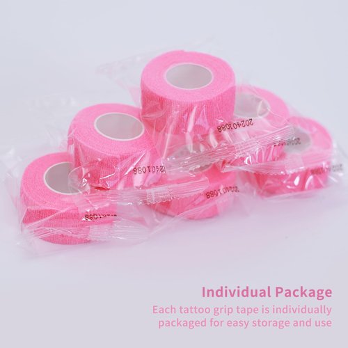 EZ Tattoo Grip Tape - 24PCS (1inch x 5 Yard) Pink Self Adhesive Bandage for Wrist & Ankle Sprain Swelling, Disposable Roll Tattoo Grip Tube Tape for Tattoo Machine and Tattoo Supplies Pet Bandage