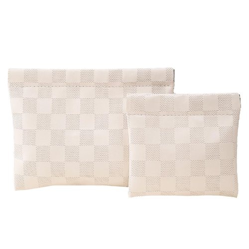 LYDZTION 2 Pieces Checkered Leather Makeup Bag Set for Women, Portable Cosmetic Bag Travel Toiletry Bag Organizer Waterproof Small Makeup Bag Aesthetic Accessories Storage Bag for Women-White