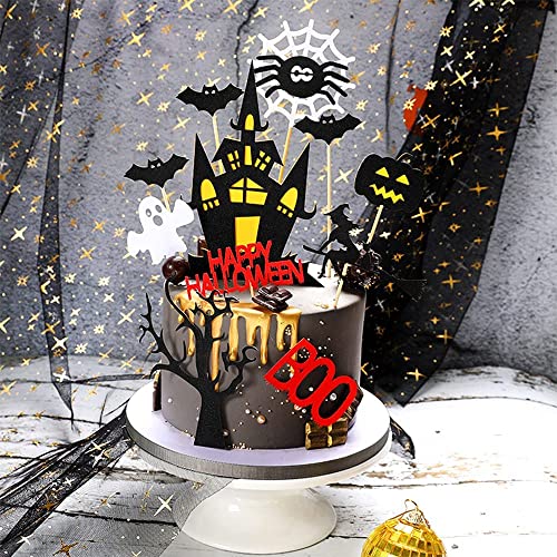 Halloween Cake Topper Set with Spooky Decorations - 15 Pcs Food-Grade Paper