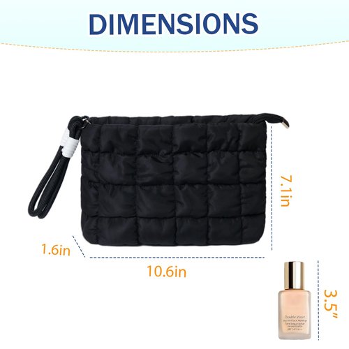 lllyan Puffy Quilted Makeup Bag Cosmetic Bag Equipped with a Detachable Handle Cute Zipper Pouch for Storage Clutch for Women(Black)