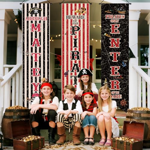 47.2x11.8 Inch Pirate Party Banner Decorations Nautical Treasure Map Wall Backdrop Set