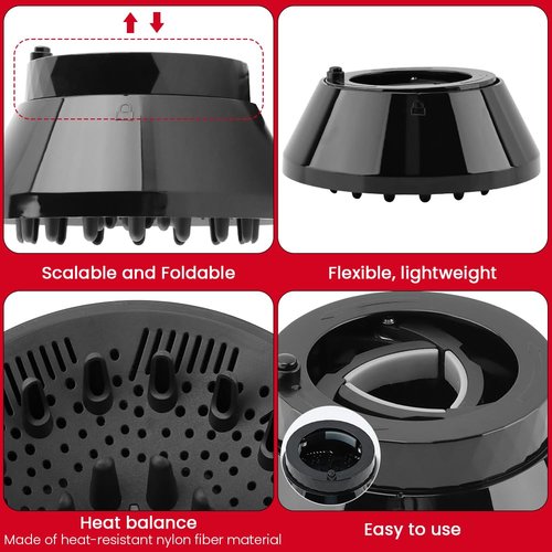 Skiennix Hair Dryer Diffuser - Adjustable Attachment for Curly & Wavy Hair | 1.4" to 3.2" Black