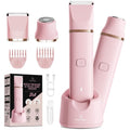 VG VOGCREST Bikini Trimmer for Women: Rechargeable 2-in-1 Painless Body Shaver for Leg Arm Underarm with Length Combs - Portable Travel Friendly Pubic Grooming Kit with Charging Dock (Light Pink)