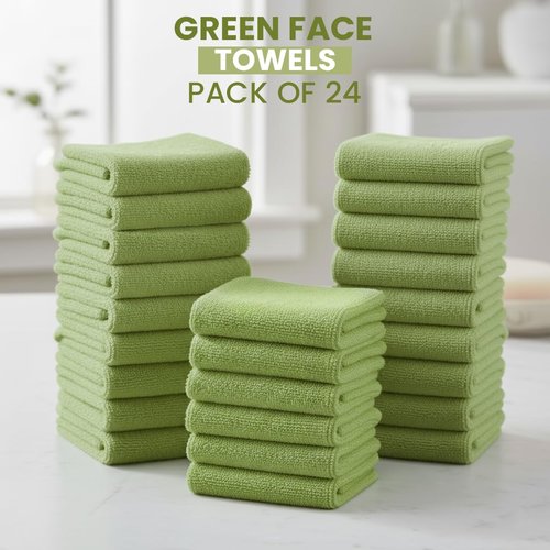 CottonsClout 100% Ring Spun Cotton Washcloths 12Lx12W – Pack of 24 | Lightweight, Fast‑Dry, Everyday Utility Cloths for Kitchen & Home (Green)