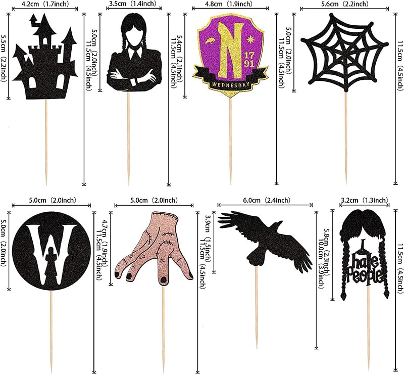 Addams Theme Cupcake Toppers 24 Pcs - Fantasy Horror Party Decorations Design 1
