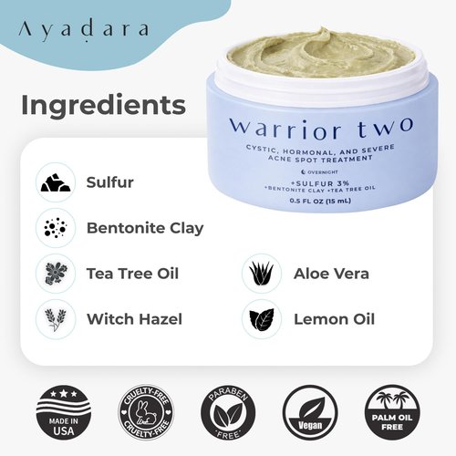Cystic Acne Spot Cream Overnight Hormonal Acne-Prone Skin for Face & Body Sulfur Cream for Women Men & Teens Effective for Stubborn Breakouts 120 Uses