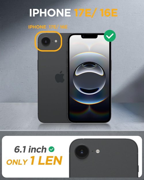 Miracase iPhone 17e & 16e Case - Full-Body Protection with Built-in Glass Screen Protector | Military Drop Proof, Black 6.1 Inch