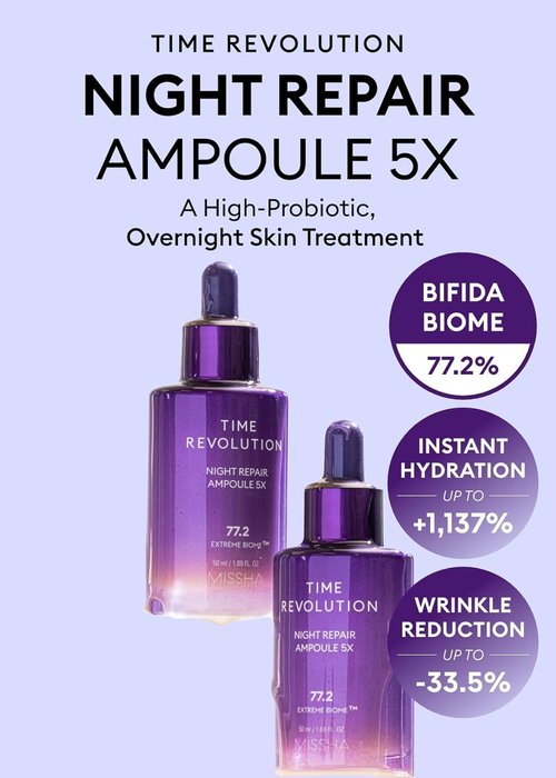 MISSHA Time Revolution Night Repair Serum - Probiotic Ampoule for Radiant Skin, 1.69 Fl Oz