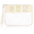 SOIDRAM SUN Bag Sunscreen Makeup Bag Chenille Letter Pouch Clear Travel Zipper Nylon Cosmetic SUN Pouch Organizer Sunscreen Toiletry Waterproof Summer Travel Gifts for Women