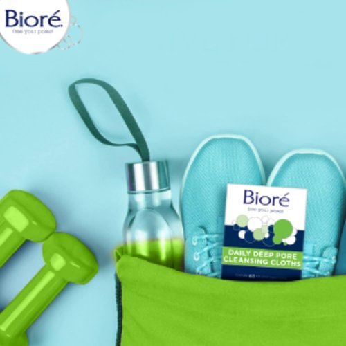 Bioré Daily Makeup Removing Cloths - Deep Cleansing Facial Wipes with Dirt-Grabbing Fibers | 60 Count