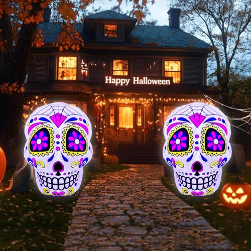 4.5 Ft LED Halloween Inflatable Sugar Skull Yard Decoration, Waterproof Outdoor Decor