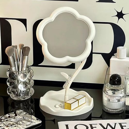 KEAINVRN Flower-Shaped Makeup Mirror for Desk Vanity Mirror for Bedroom,Living Room and Minimal Spaces Room Decor Home Decorations (White)