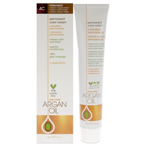 One N' Only Permanent Hair Color - Argan Oil Infused Dye for Rich Tones & Gray Coverage - 4C Medium Copper Brown (3 oz)