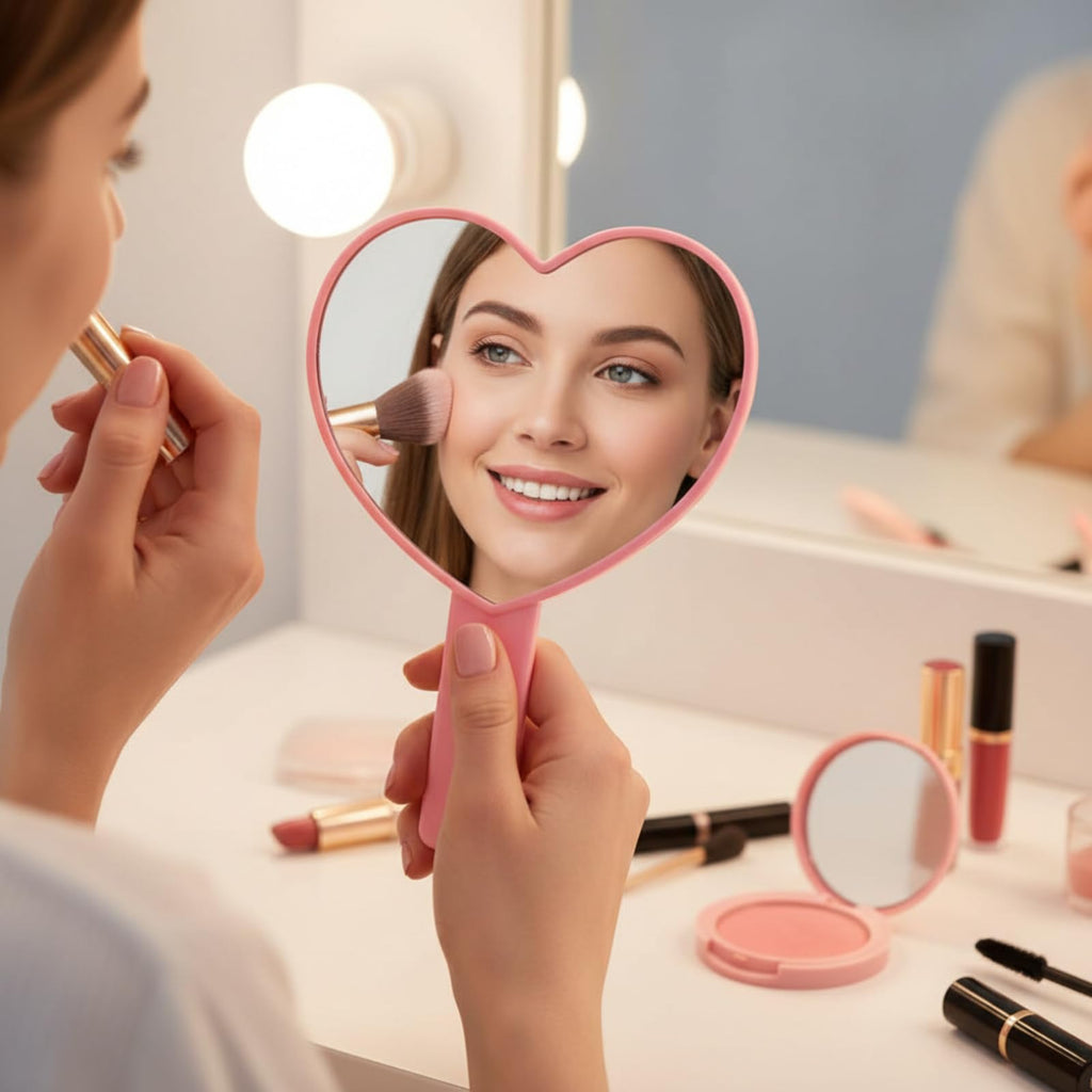 Yalikop 3 Pcs Handheld Heart Mirror Valentines Gifts Cute Travel Mini Makeup Plastic Mirrors with Handle Pink Gifts for Women Birthday Party Favor Cosmetic (Pink)
