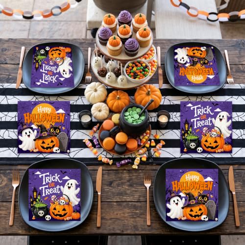 Halloween Paper Napkins 40 Pack - Trick or Treat Ghost Pumpkin Design