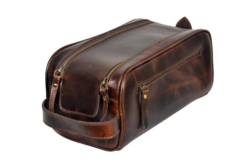 MILITARIA STUFFS Leather Toiletry Bag for Men With Waterproof Lining, Grooming Travel Kit, Mens Toiletry Bag, Mens Leather Shaving Bag, Handcrafted Vintage Shaving Kit (Combo of 4 Items)