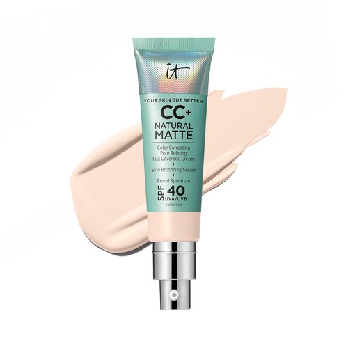 IT Cosmetics CC+ Cream Natural Matte - Poreless Full Coverage Foundation With SPF 40 | 16HR Shine Control, Noncomedogenic - 1.08 fl oz