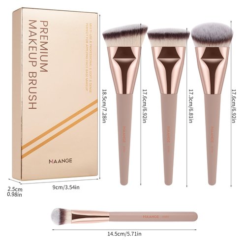 MAANGE Makeup Brushes 4 Pcs Makeup Brush Set for Foundation Concealer Contour Liquid Blending Face Kabuki Makeup Brush Kit Blush Pink