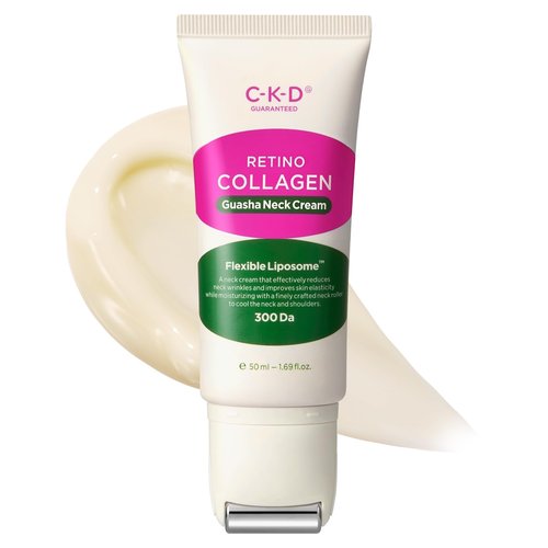 CKD Retino Collagen Gua Sha Neck Cream with Stainless Steel Roller – Neck & Jawline Tightening, Lifting, Youthful-Looking Skin Treatment, Anti-Aging Korean Skin Care, 1.69 fl oz