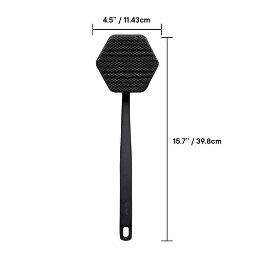 TOOLETRIES Silicone Back Scrubber - Exfoliating Shower Brush, Back Washer for Men, Durable Back Brush with Long Handle - Long Lasting Bath & Shower Accessories - Charcoal