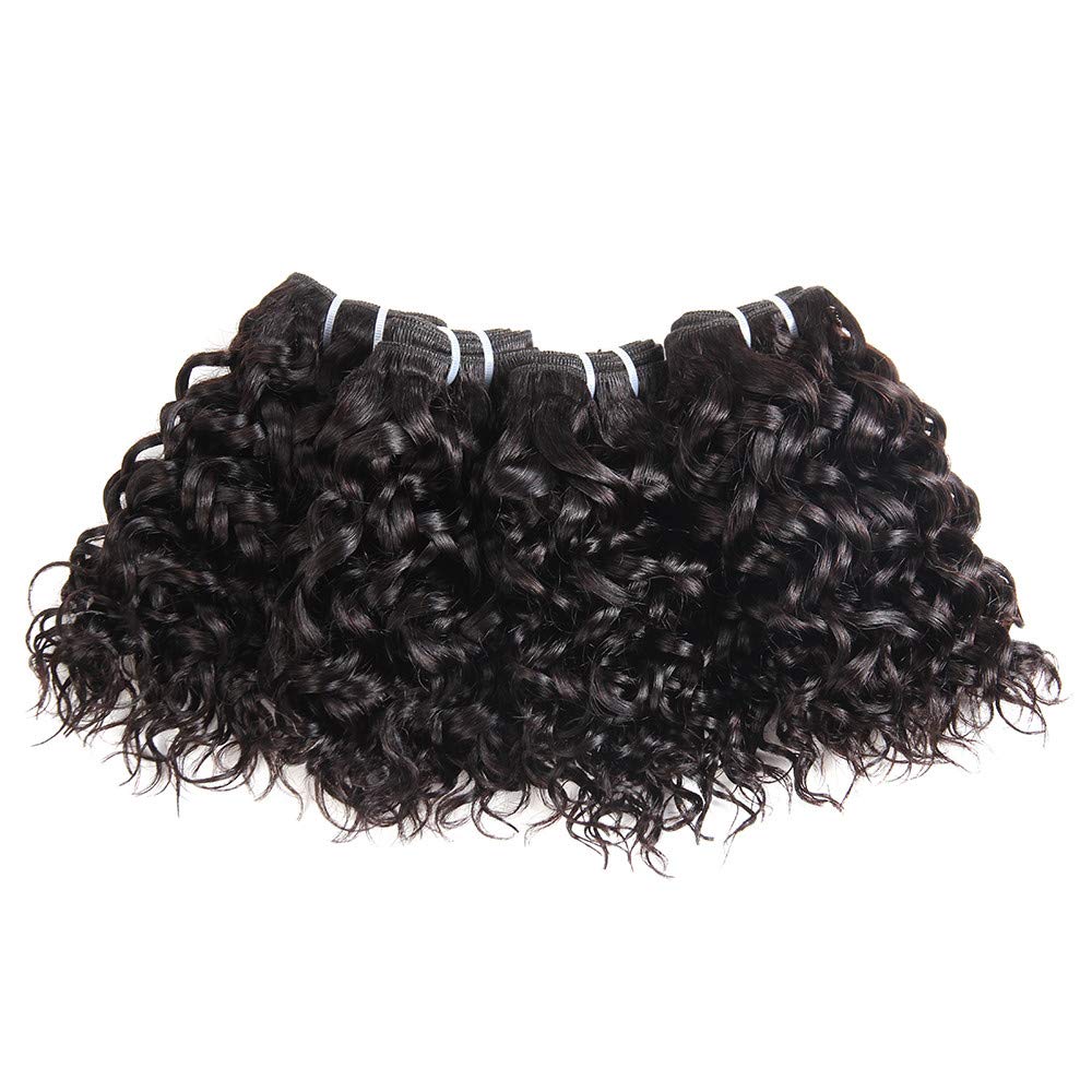YAMI 8a Brazilian Water Wave Bundles, Short Wet and Wavy Human Hair Bundles for Black Women, Brazilian Curly Weave 4 Pcs 100% Unprocessed Ocean Wave Hair Extensions (8 8 8 8, 200g)