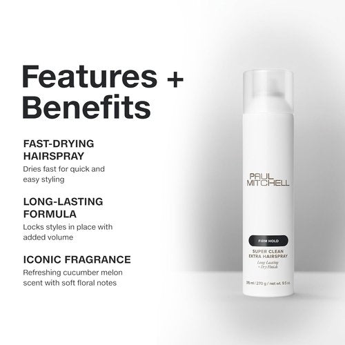 Paul Mitchell Super Clean Extra Hairspray - Long-Lasting Firm Hold & Dry Finish for All Hair Types