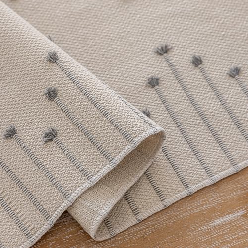 Joyfol Day Boho Table Runner - Farmhouse Stripe Cotton with Tassels, 13 x 90 Inch, Grey