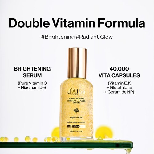 d'alba Piedmont White Truffle Oil Capsule Serum, Daily Vita Boost for Luminous Skin, Double Vitamin Formula, Big Size (3.38fl. oz.)