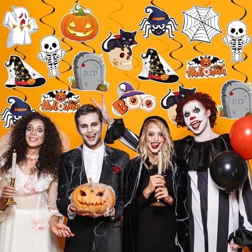 Halloween Hanging Swirl Decorations with Pumpkin Ghost Bat - Santa Claus Variation - 40 Pieces
