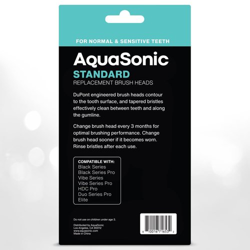 AquaSonic Genuine Standard Replacement Brush Heads | ADA Accepted | for Normal & Sensitive Teeth | Compatible with Many AquaSonic Toothbrush Handles (8 Pack Black)
