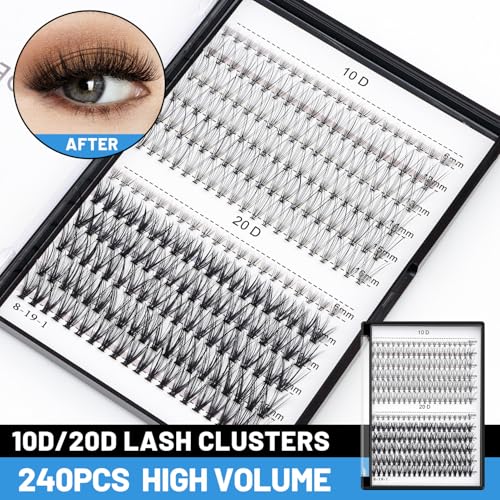 Mixed D Curl Lash Clusters 10D 20D with 6mm Lower Lashes 240pcs - 12-16mm Variations