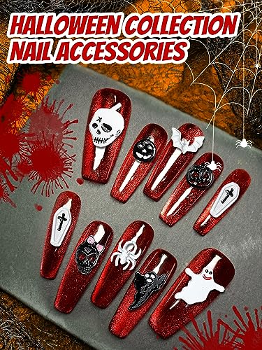 Halloween Nail Art Charms Set - 52 Pieces with Pumpkin Spider Skull Skeleton Black & White Variations