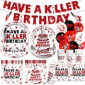 Halloween Horror Birthday Party Decorations Set with Banner Plates Balloons Cups Napkins & Tablecloth