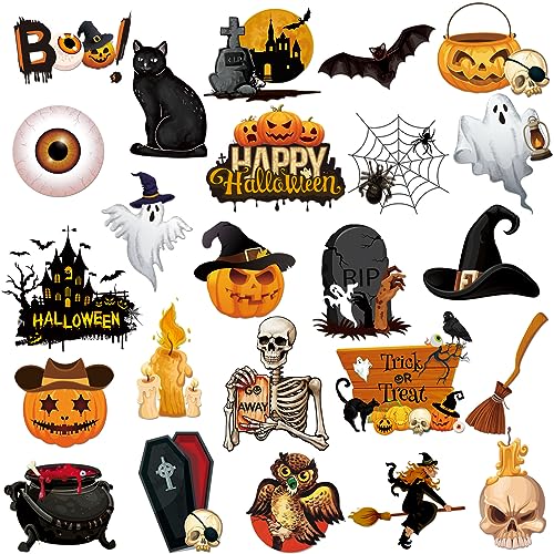 Halloween Refrigerator Magnets Set with Pumpkins Ghosts and Skulls - 24 Pieces