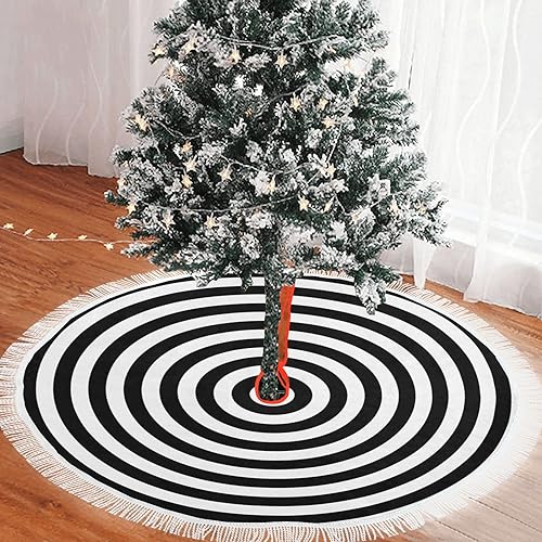 Black and White Halloween Christmas Tree Skirt Tassel Lace 5ft - ANANGTEE Variation of THIS listing