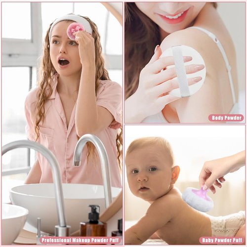Baby Powder Puff and Container Set, Dusting Powder Container with 4 Pcs Puff, Suitable for Face Body Wet Dry Makeup Soft Washable Reusable Valentine's Day Gift