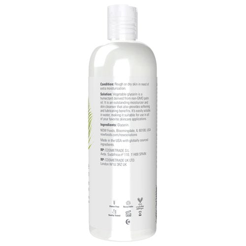 NOW Foods Solutions, Vegetable Glycerin, 100% Pure, Versatile Skin Care, Softening and Moisturizing, 16-Ounce