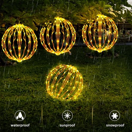 12 Inch Christmas Ball Lights - Warm White LED Outdoor Decor 3 Pack