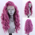 RONGDUOYI RDY Pink Long Body Wave Lace Front Wigs for Women with Free Part Synthetic Wig Pre Plucked Natural Hairline Glueless Heat Friendly Daily Wear Costume Party Wigs 24 Inches