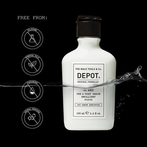DEPOT No. 402 Pre & Post Shave Emollient |Shaving Lotion for Men Soothes, Softens & Protects | With Olive Oil, Almond Oil, Eucalyptus & Mint | For All Skin & Beard Types | 3.3 fl.oz.