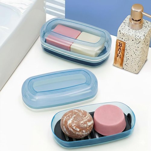 OZNER Clear Travel Soap Case - Leak-Proof Multi-Use Holder for Shampoo & Conditioner Bars | Blue, 1 Pack