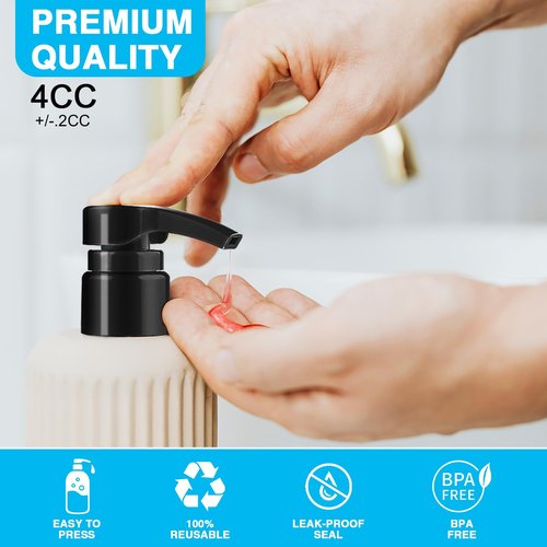 4-Pack Shampoo Pump for Liter 33.8 oz Shampoo and Conditioner, Pump Dispenser Fits Most Salon Brand Bottles with 1.1 inch Wide Opening, Black Replacement Pump for Hair Products, Body Wash, Lotion, Gel